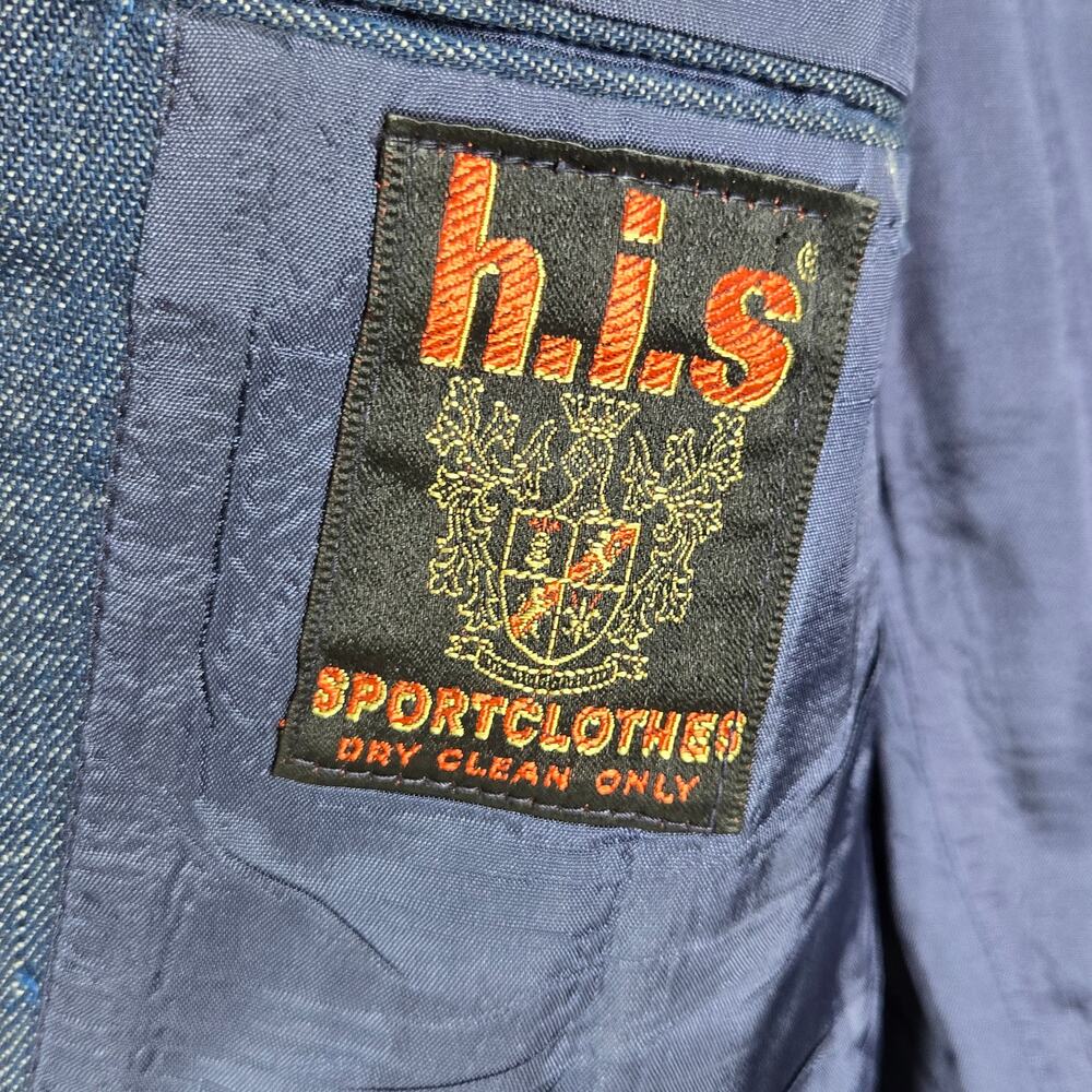 Vintage Denim Sports Coat Men 40 h.i.s. Sportclothes Blue Contrast Red Stitching - Picture 9 of 9